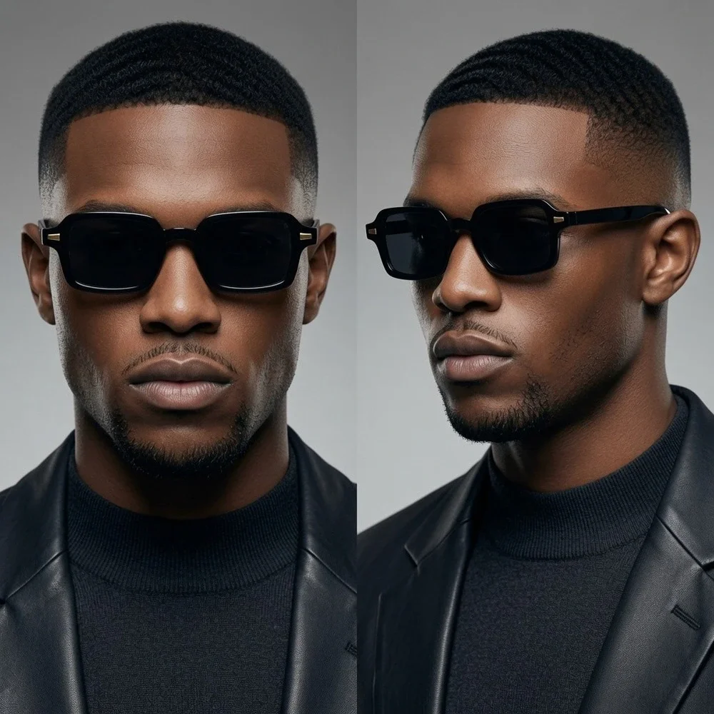 Mens Black Square‎ Sunglasses Retro Vintage Rectangular UV400 Protection Shades